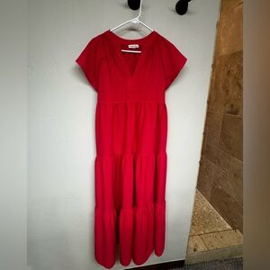 Calvin Klein Red V-Neck Dolman Sleeve Maxi Sundress